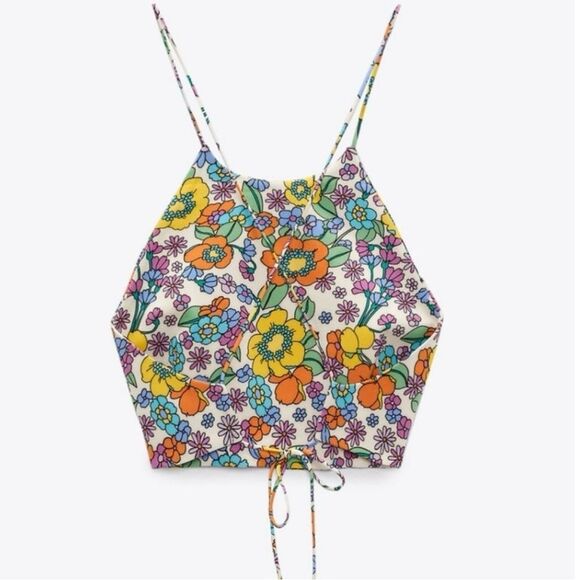 Zara Floral Halter Crop Top. Size Extra Small - Picture 4 of 8